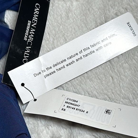 Carmen Marc Valvo Women's Mesh Ruffle Midnight Blue Bikini Top size XS NEW - Picture 10 of 15